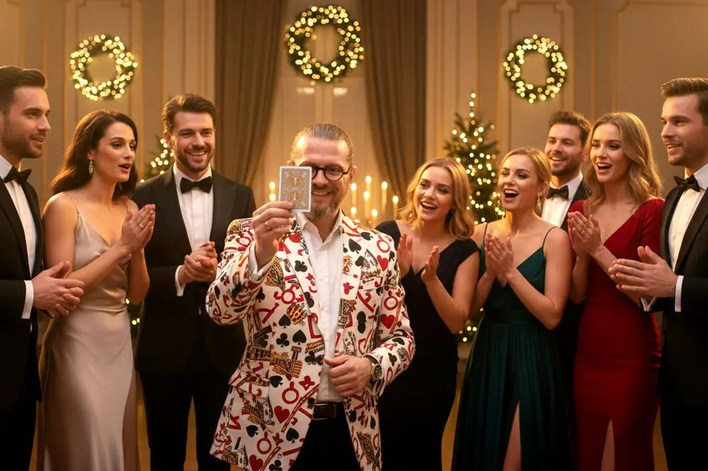 Zauberer Simabu in Hamburg auf einer Weihnachtsfeier mit Close-up Zauberei